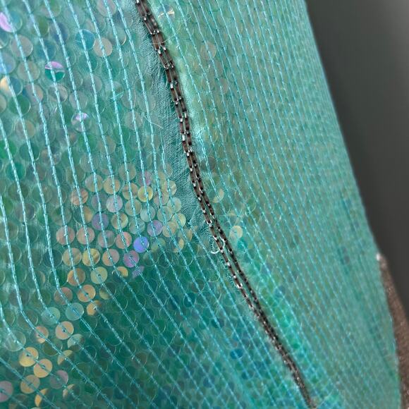 Vintage Aqua Blue Sequin Beaded Fringe Flapper Dress 1920s Costume sz Small Silk - Picture 5 of 12